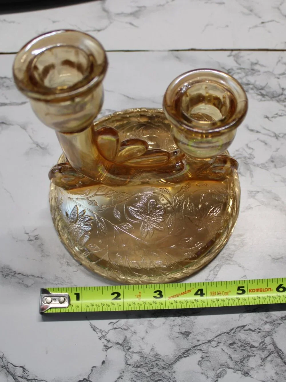 Vintage 1950's Floragold Double Candlesticks Set of 2 Jeannette Glass